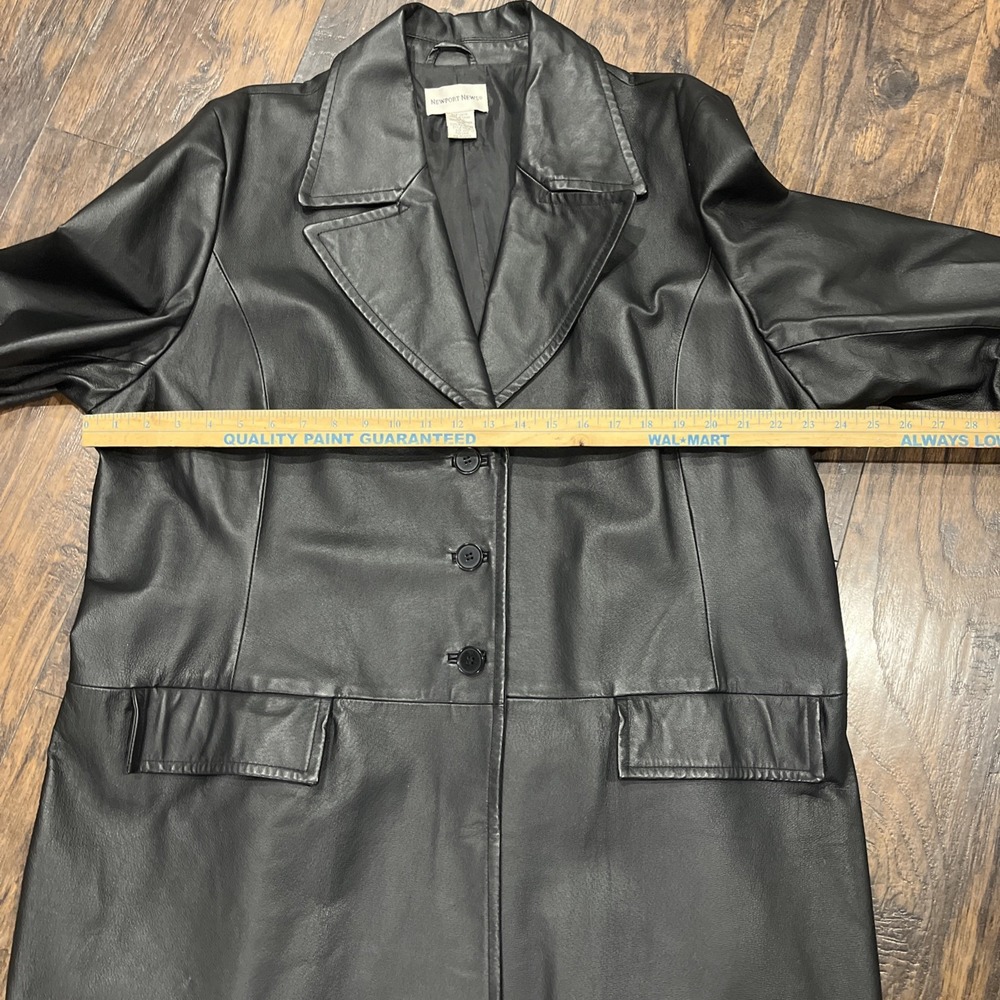 Vtg Newport News‎ Black Leather Long Overcoat Women's Size 22W Matrix/ Mob - Picture 4 of 12